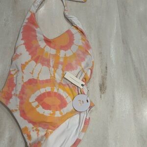 Anthropologie Orange and White Tie-Dye Swimsuit